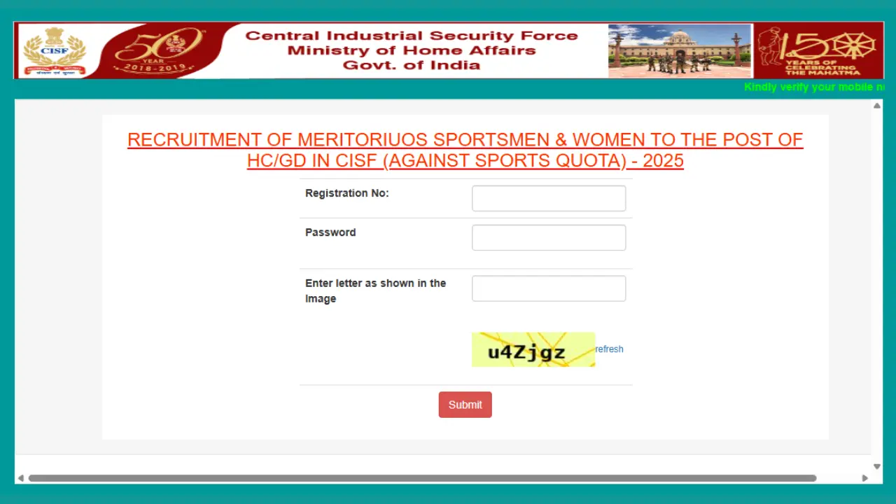 CISF HC GD Sports Quota Recruitment 2025