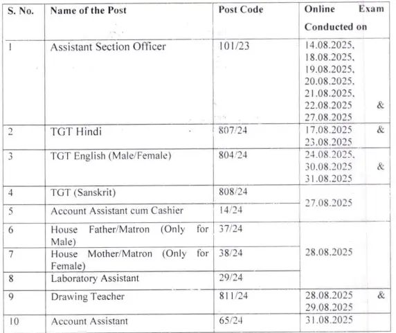 DSSSB Answer Key 2025 Notice 4 September Post Names