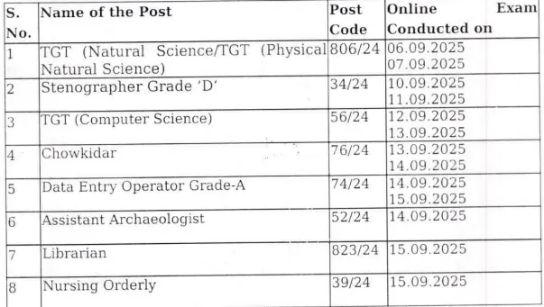 DSSSB Answer Key Notice 26 September 2025
