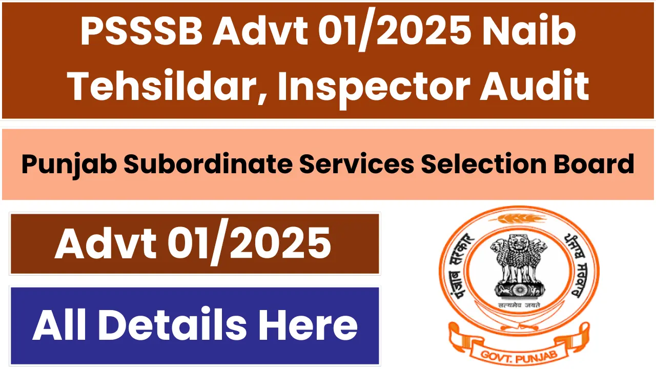 PSSSB Advt 01_2025 Naib Tehsildar Audit Officer Inspector Audit
