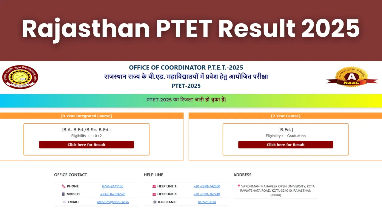 Rajasthan PTET Result 2025