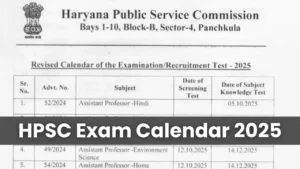 HPSC Exam Calendar 2025