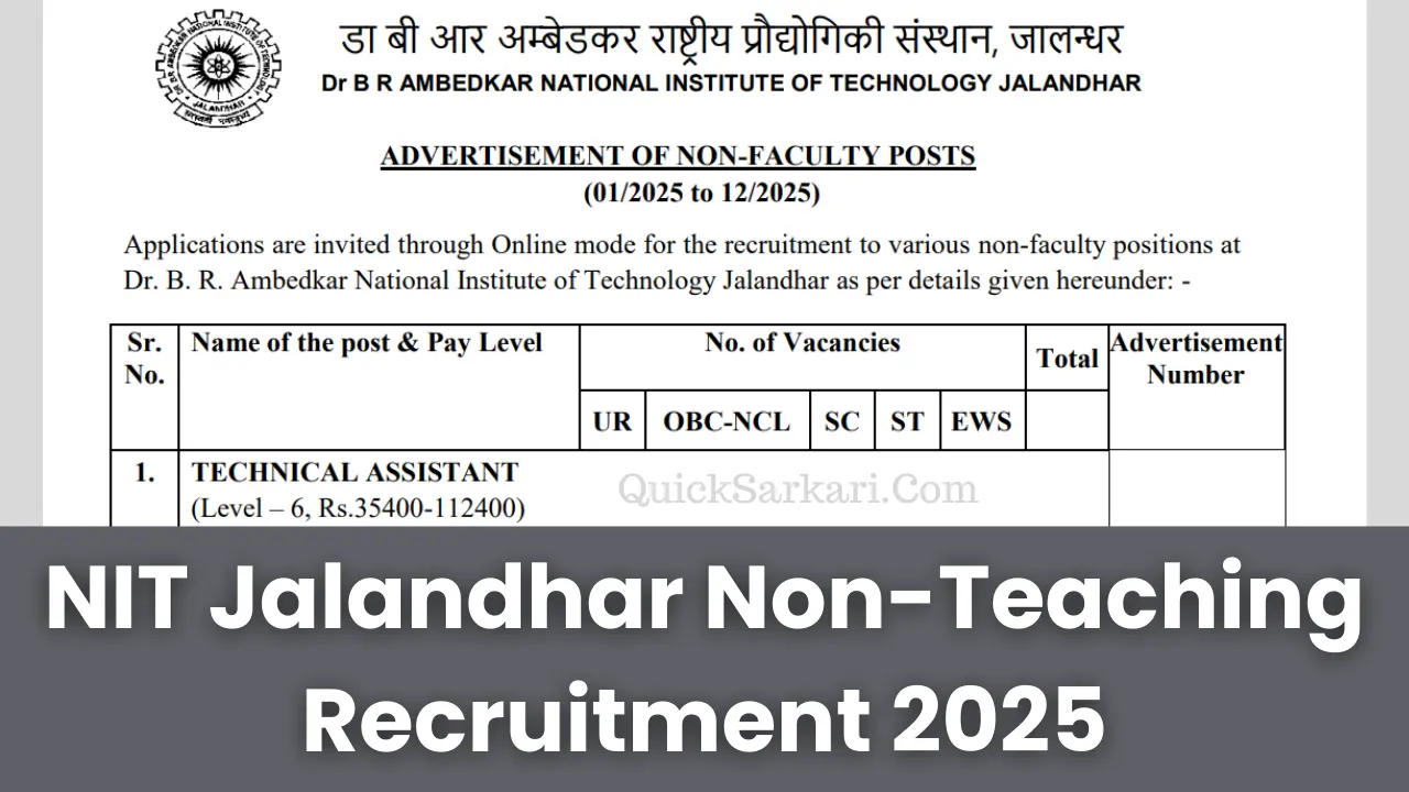 NIT Jalandhar Non-Teaching Recruitment 2025