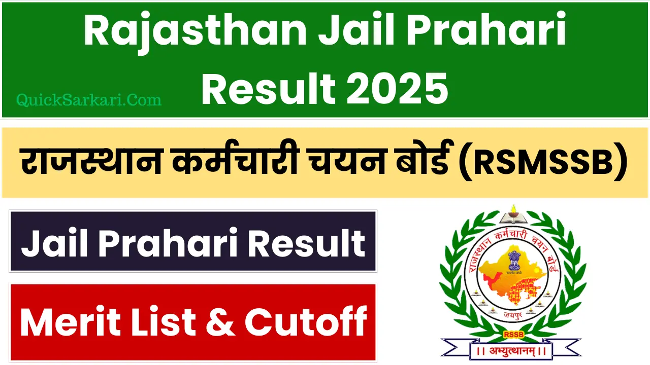 Rajasthan Jail Prahari Result 2025
