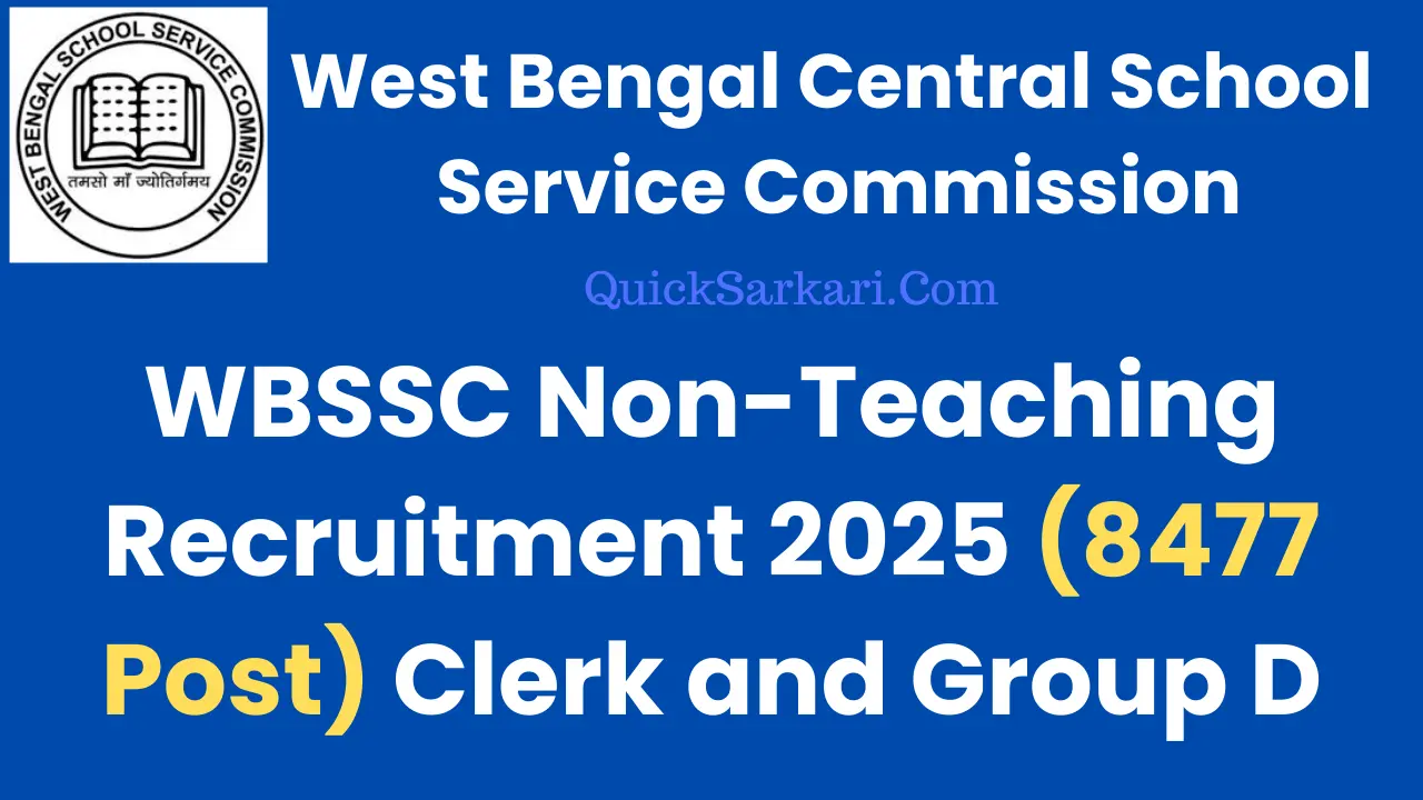 WBSSC Non-Teaching Recruitment 2025 for 8477 Post Group C Clerk and Group D