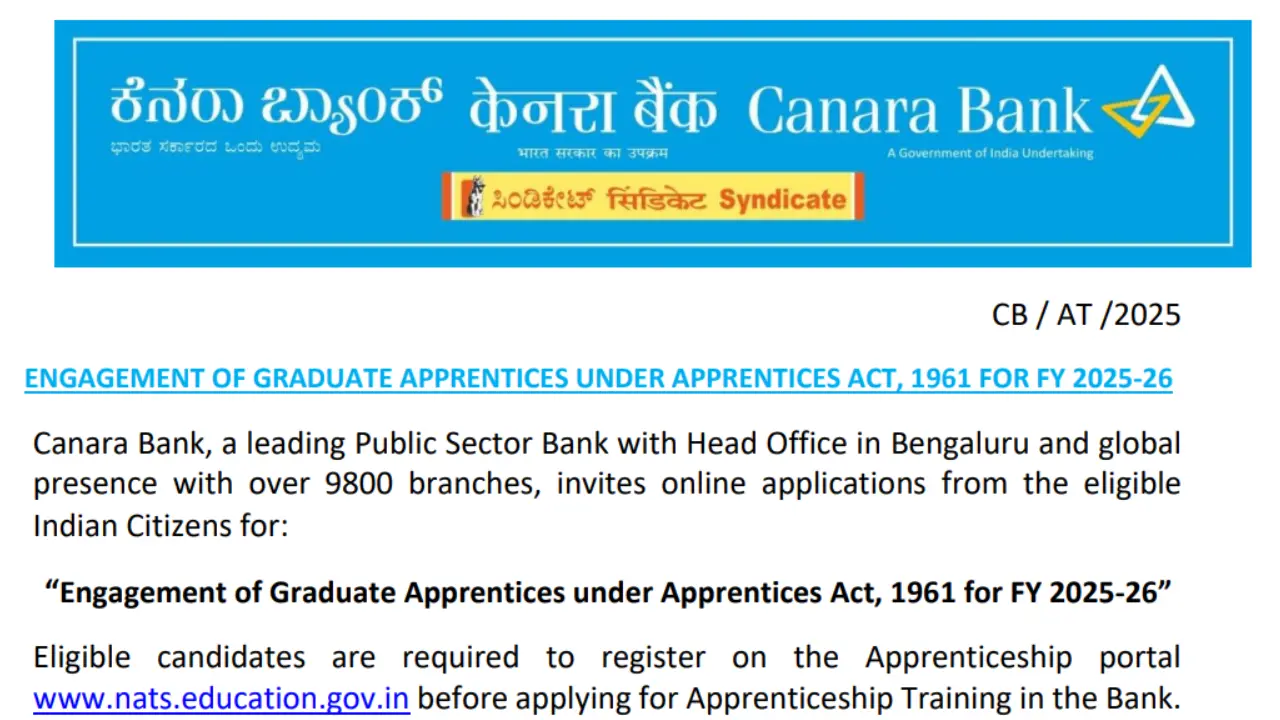Canara Bank Apprentice Recruitment 2025