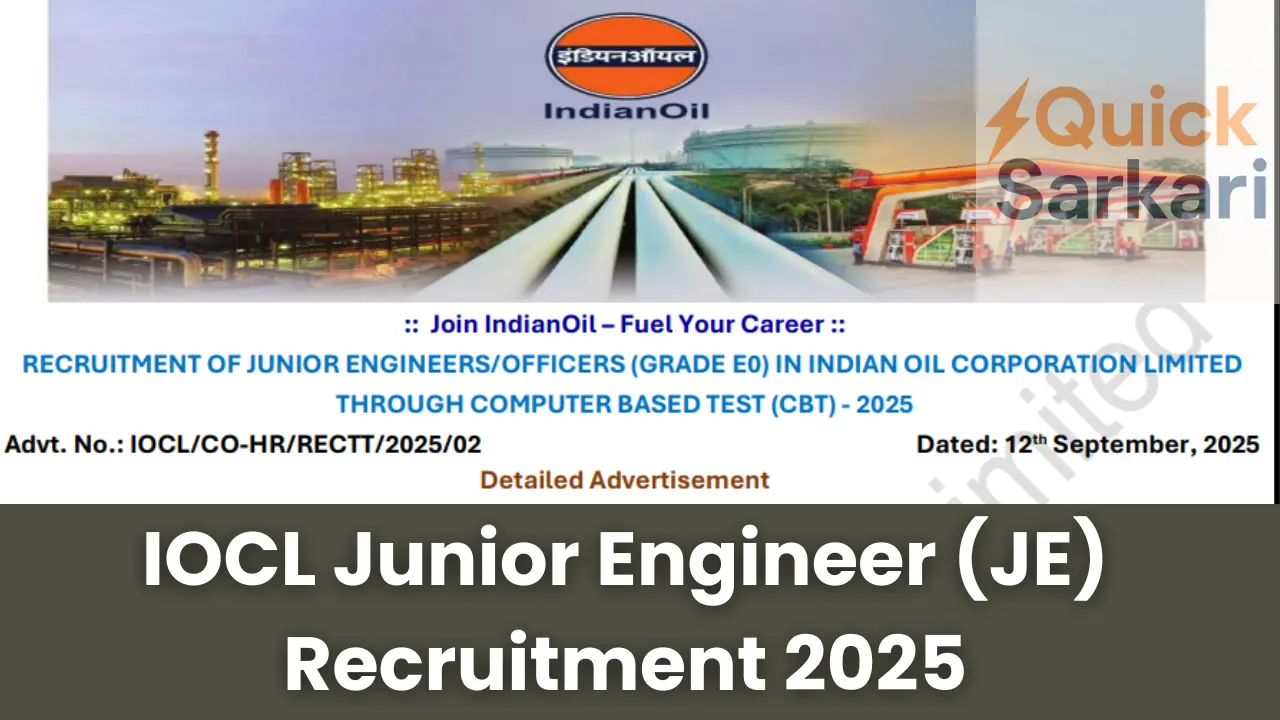 IOCL Junior Engineer (JE) Recruitment 2025
