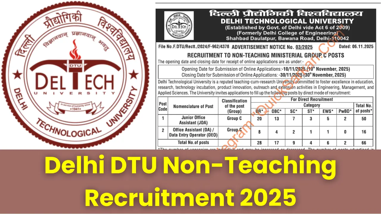 Delhi DTU Non-Teaching Recruitment 2025
