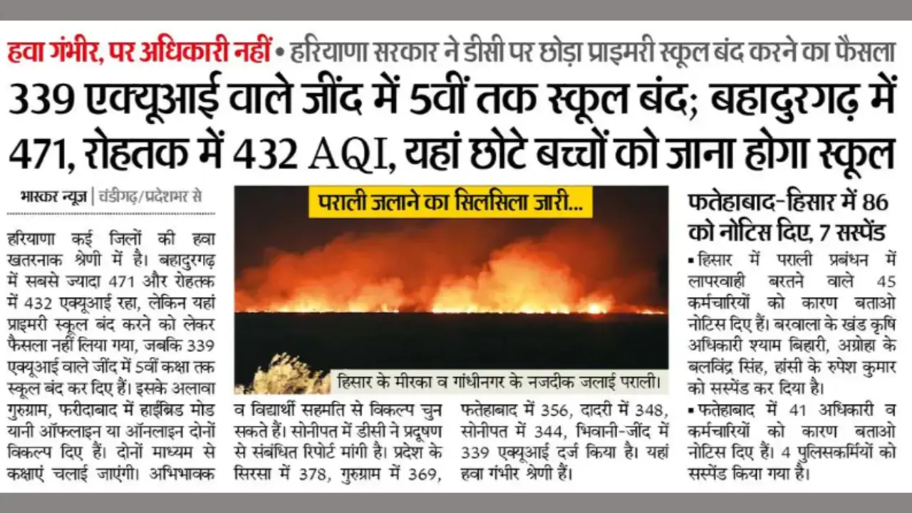 Haryana Pollution School Close News 14 November 2025