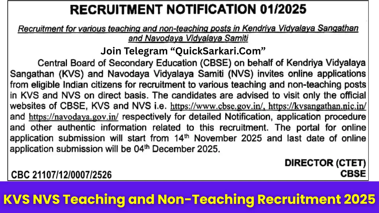 KVS NVS Teaching and Non-Teaching Recruitment 2025