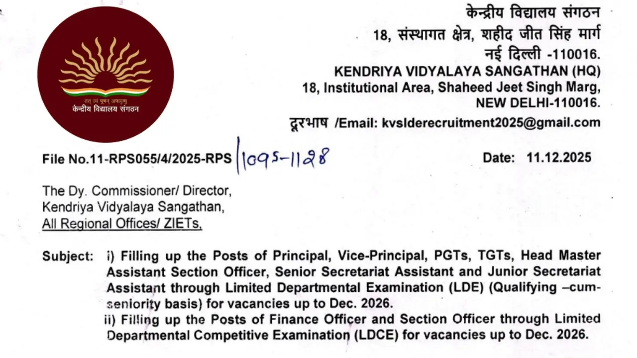 KVS LDE LDCE Recruitment 2025-26