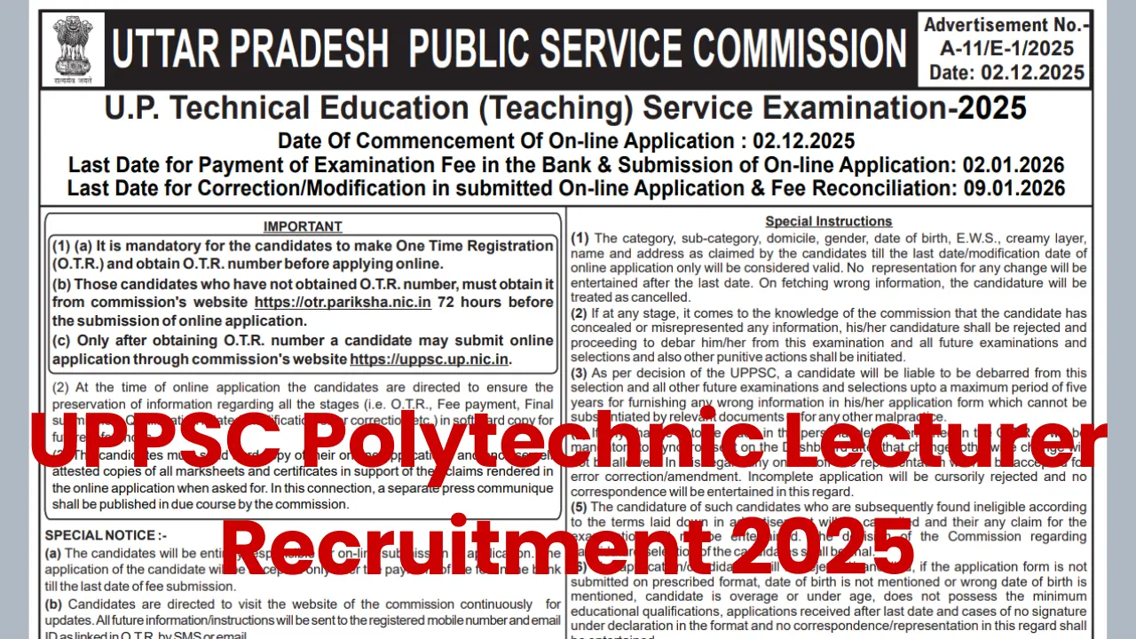 UPPSC Polytechnic Lecturer Recruitment 2025-26
