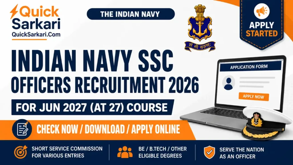 Indian Navy SSC Officer Recruitment 2026 JUN 2027 Course