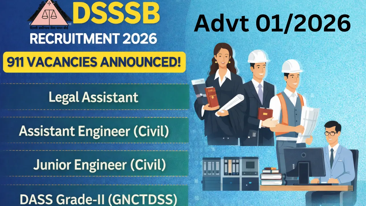 DSSSB Advt 01_2026 Notification OUT For AE, JE, Grade-II, ASO, etc 911 Posts