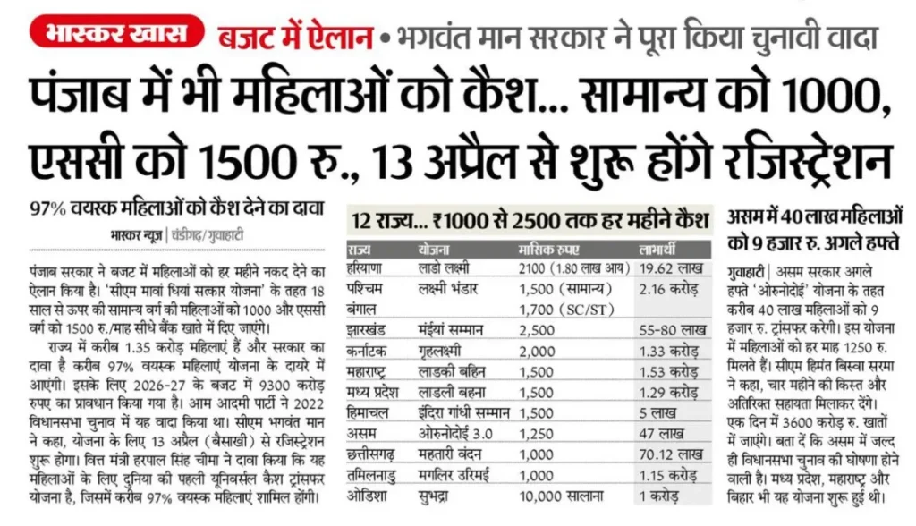 Punjab Maava Dhiyan Satkar Yojana 2026 News 1