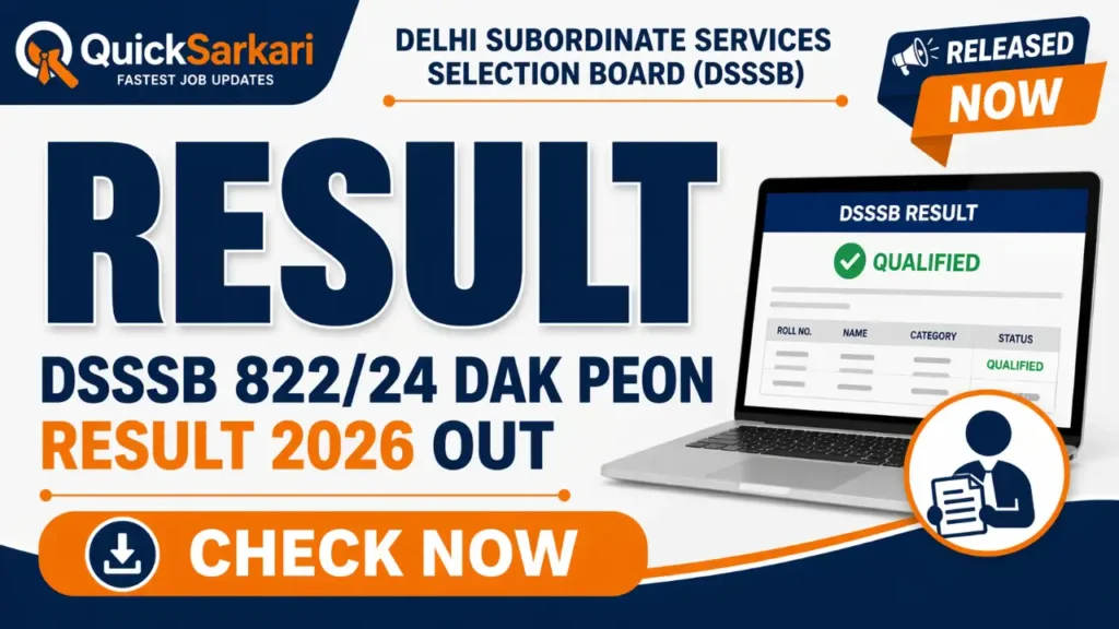 DSSSB 822/24 Dak Peon Result 2026