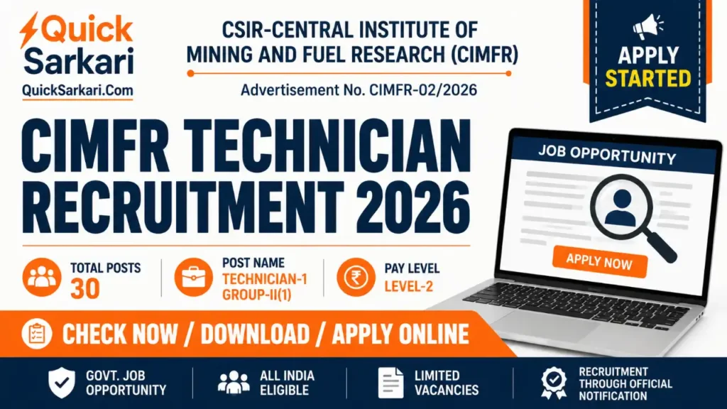 CSIR CIMFR Technician Recruitment 2026