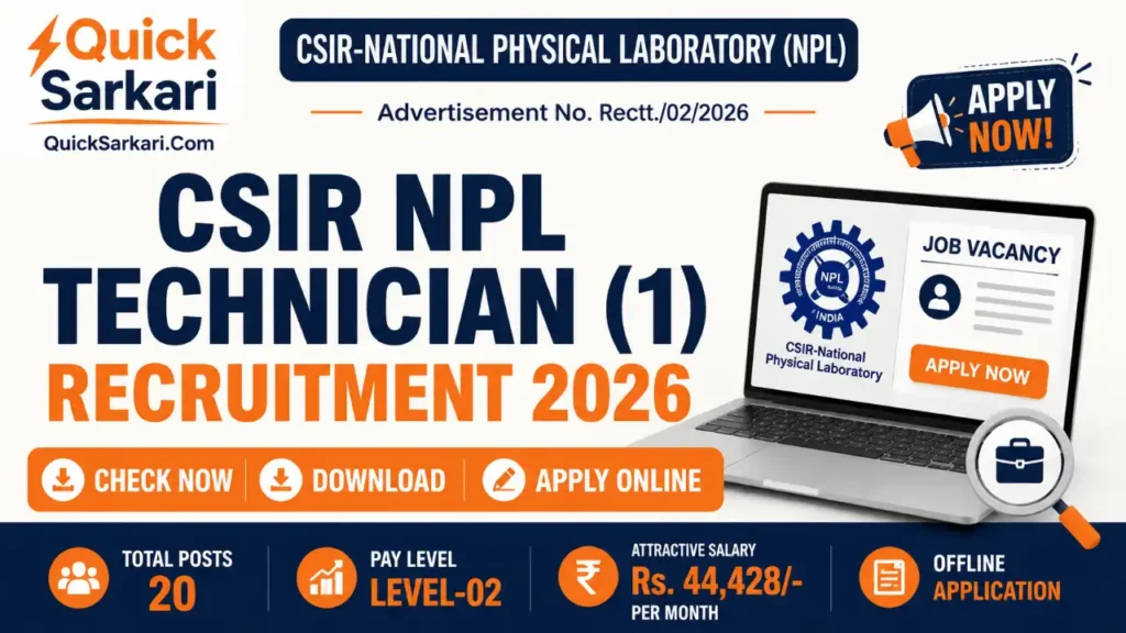 CSIR NPL Technician Recruitment 2026