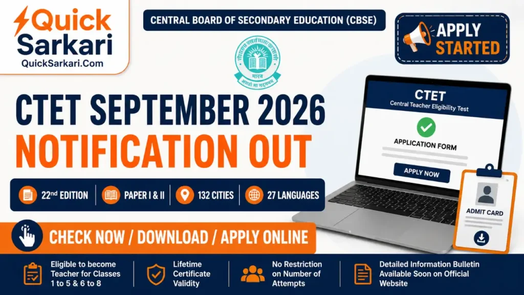 CTET September 2026 Notification and Application Form