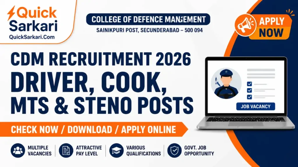 College of Defence Management (CDM) Recruitment 2026