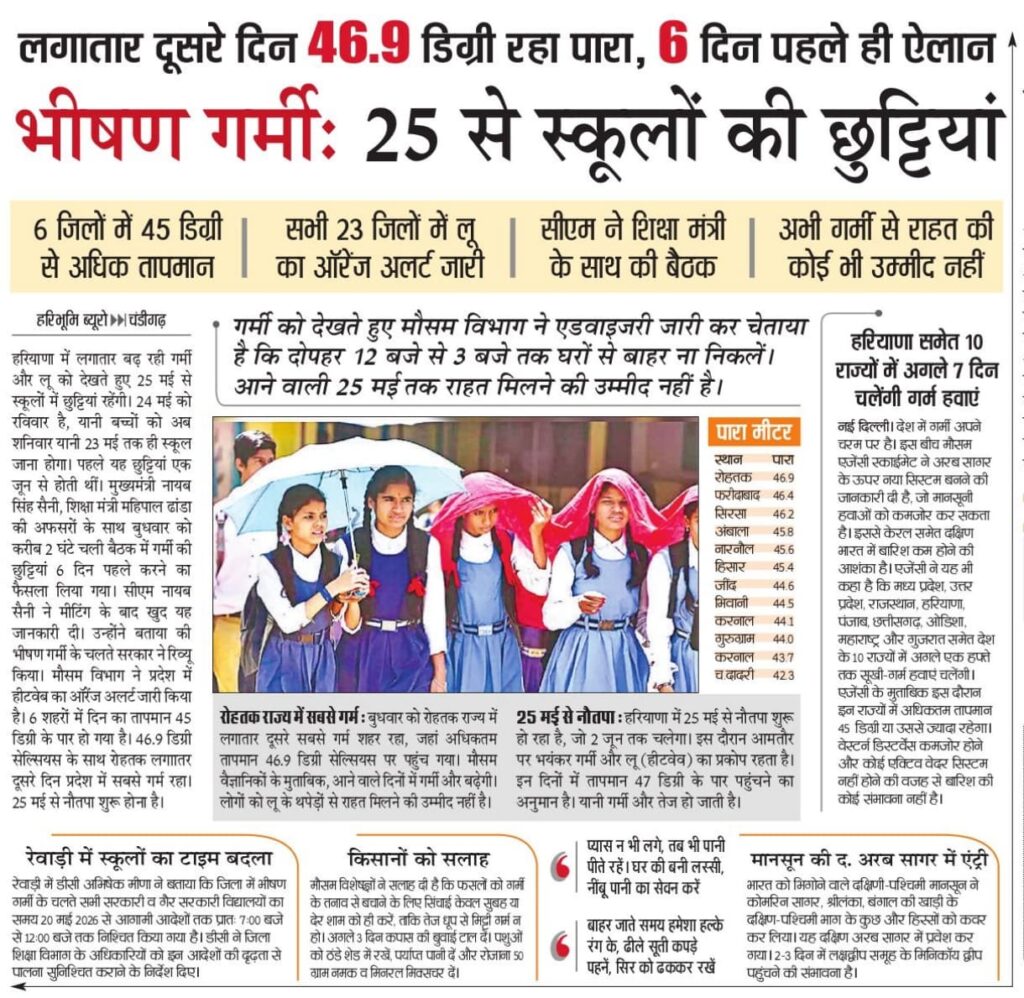 Haryana School Summer Holiday 2026 News