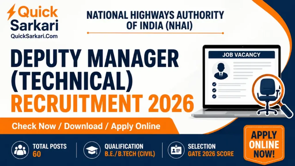NHAI Deputy Manager Technical Recruitment 2026 Through GATE