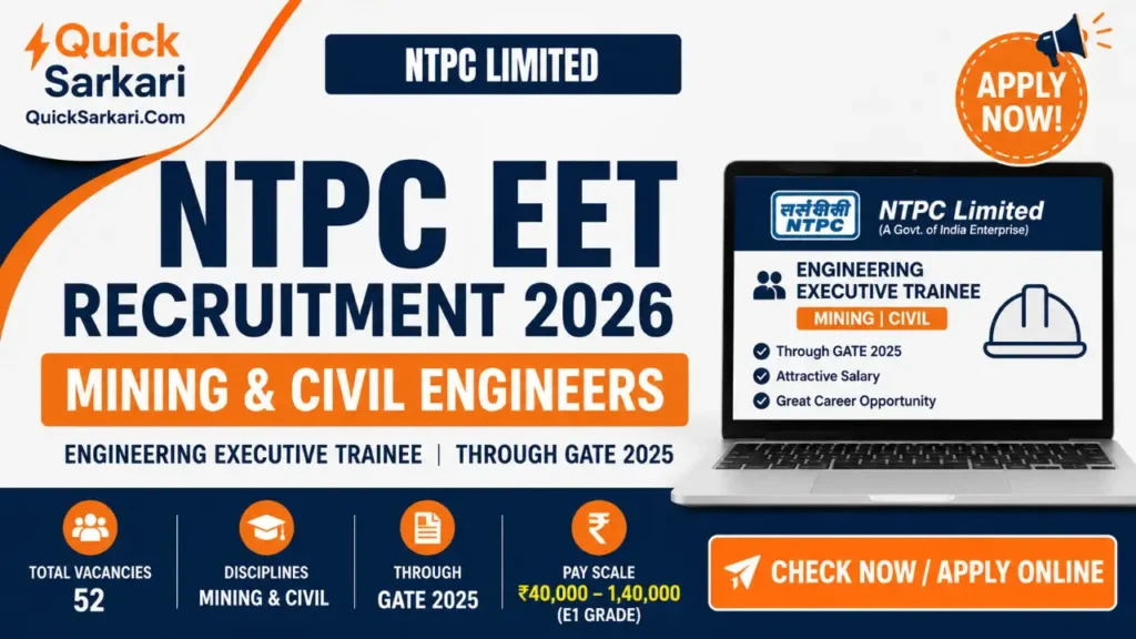 NTPC EET Recruitment 2026 Short Notice Mining and Civil Advt 07_2026