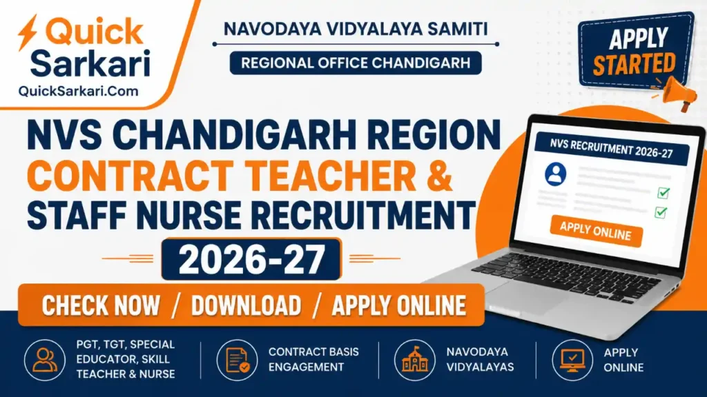 NVS Chandigarh Region Contractual Teacher Vacancy 2026