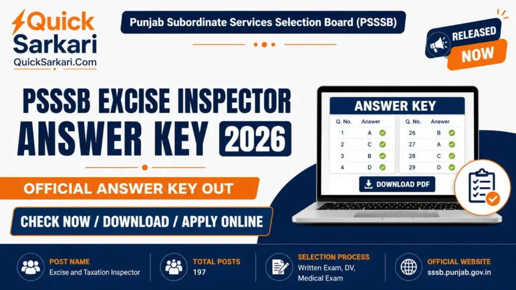PSSSB Excise Inspector Answer Key 2026