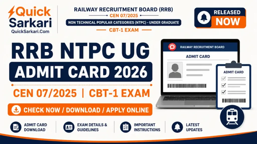 RRB NTPC UG Admit Card 2026 CEN 07/2025