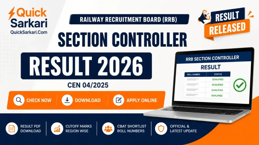 RRB Section Controller Result 2026 CEN 04/2025