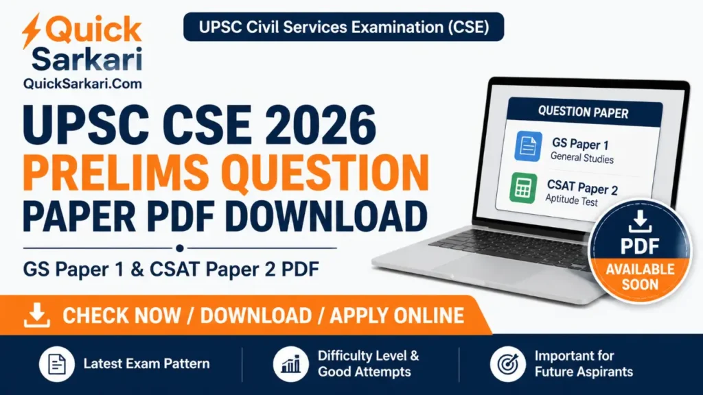 UPSC Prelims Question Paper 2026 PDF Download, GS & CSAT Paper PDF of Civil Services Exam (CSE)