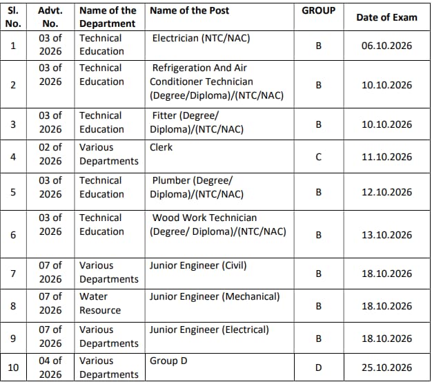 PSSSB Exam Date Calendar 18 Sept 2026