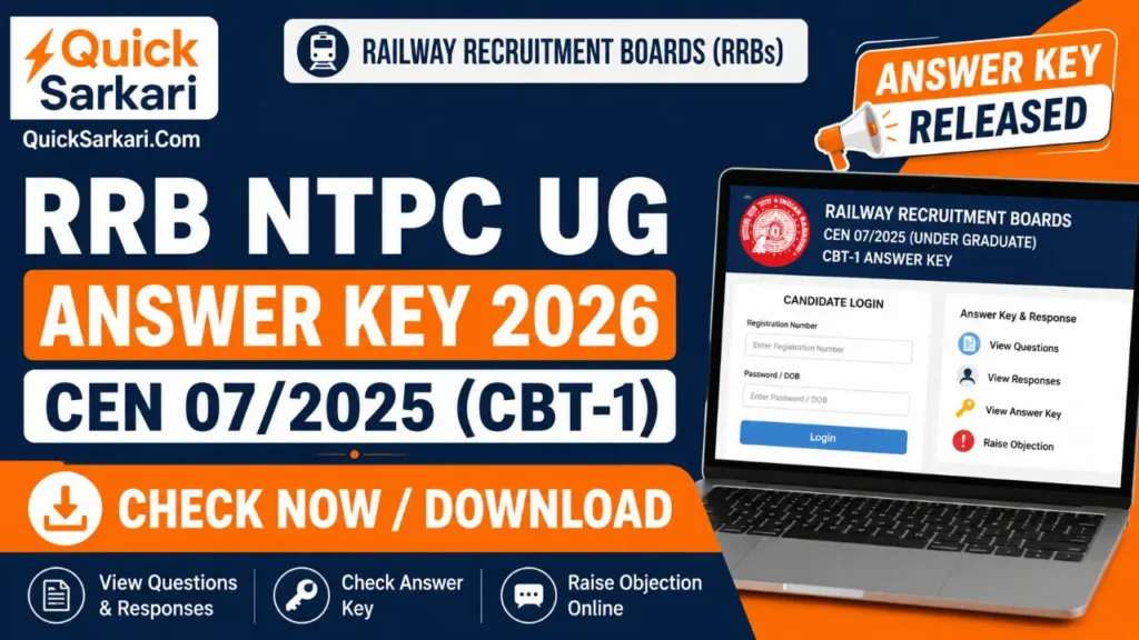 RRB NTPC Undergraduate (UG) CEN 07-2025 Answer Key 2026