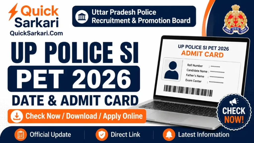 UP Police SI PET Date and Admit Card 2026