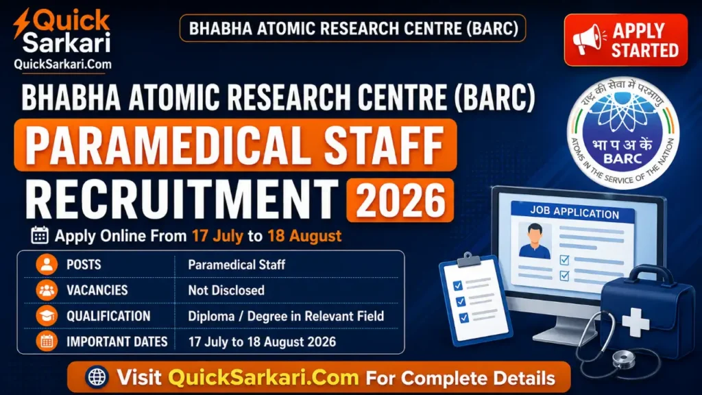 BARC Paramedical Staff Recruitment 2026