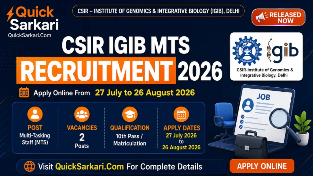 CSIR IGIB MTS Recruitment 2026