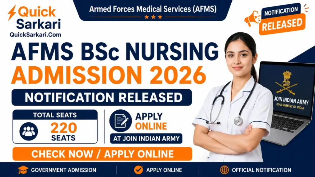 Indian Army AFMS BSc Nursing Admission 2026