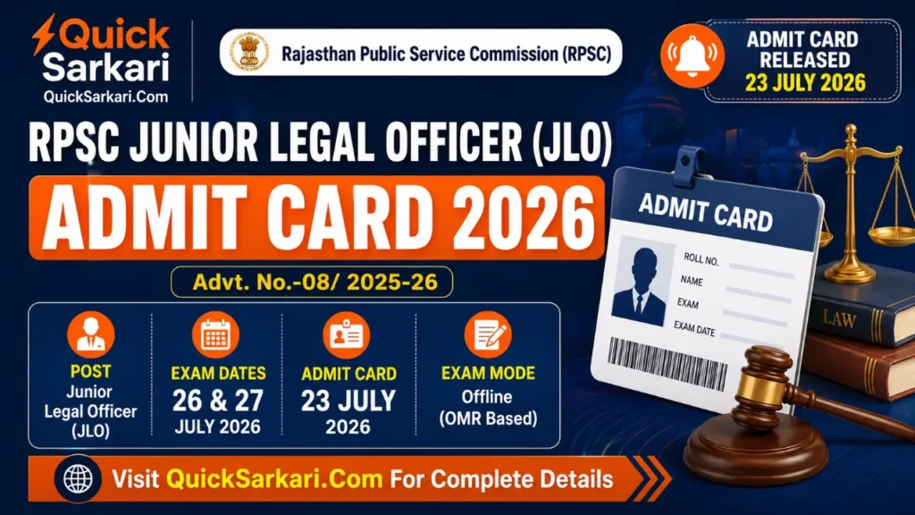 RPSC Junior Legal Officer (JLO) Admit Card 2026