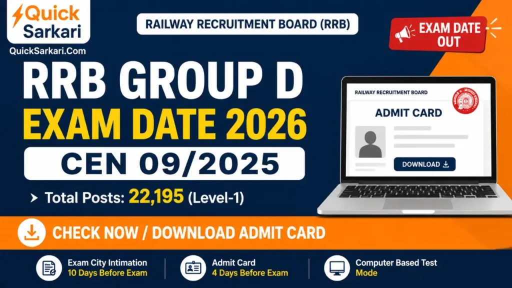 RRB Group D Exam Date 2026 CEN 09/2025