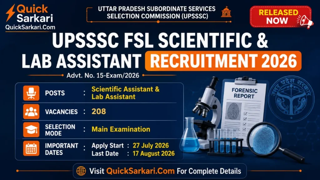 UPSSSC FSL Scientific & Lab Assistant Recruitment 2026