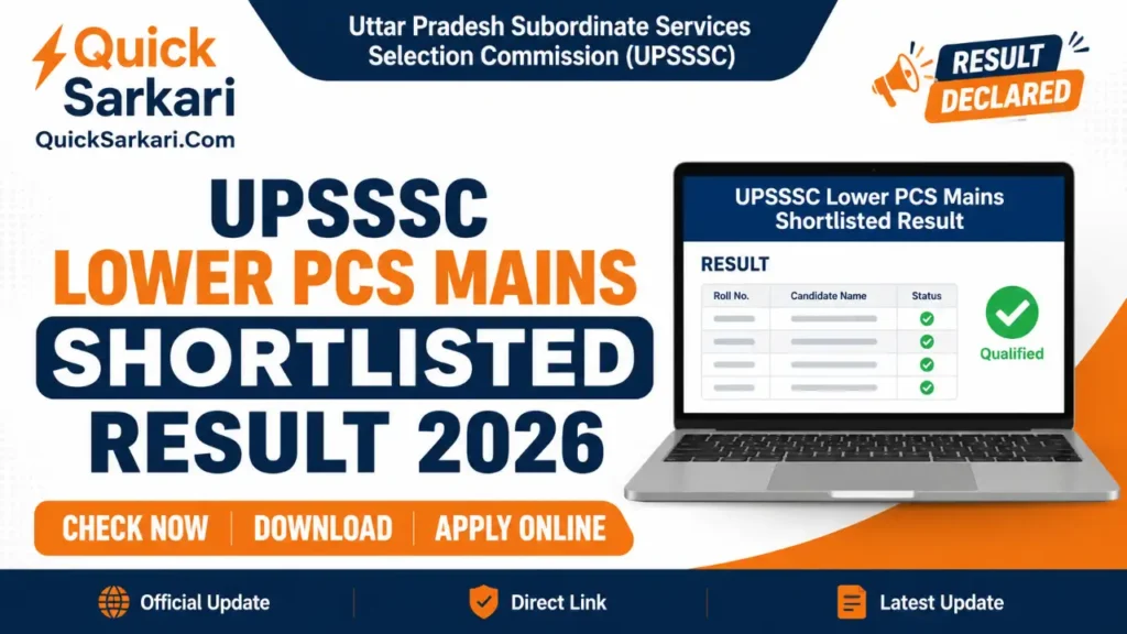 UPSSSC Lower PCS Mains Shortlisted Result 2026