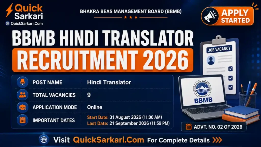 BBMB Hindi Translator Recruitment 2026