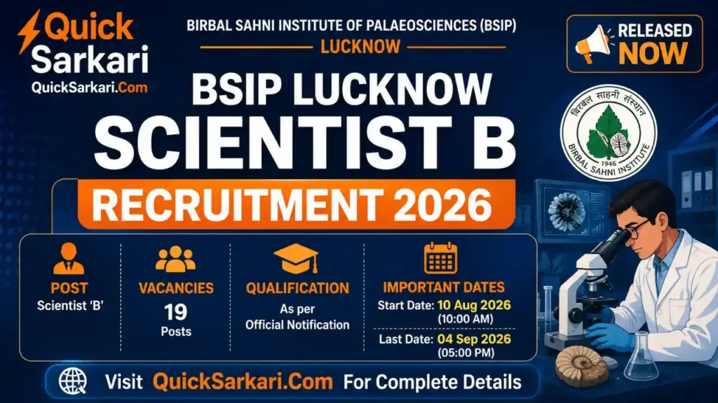 BSIP Lucknow Scientist B Recruitment 2026