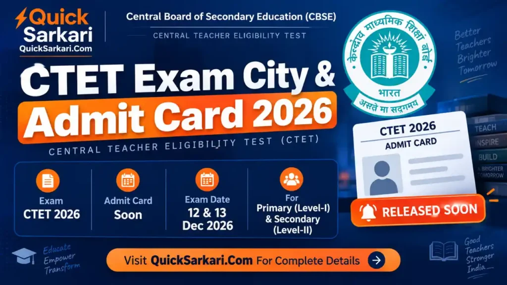 CTET Exam Date, City Intimation and Admit Card 2026