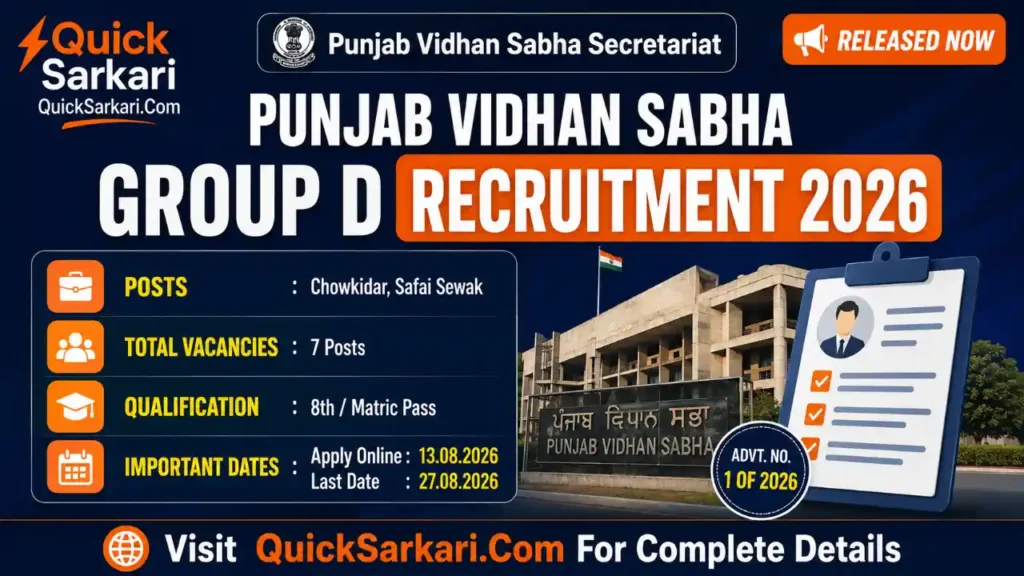 Punjab Vidhan Sabha Group D Recruitment 2026