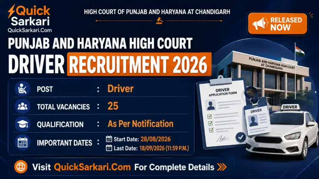 Punjab and Haryana High Court Driver Recruitment 2026