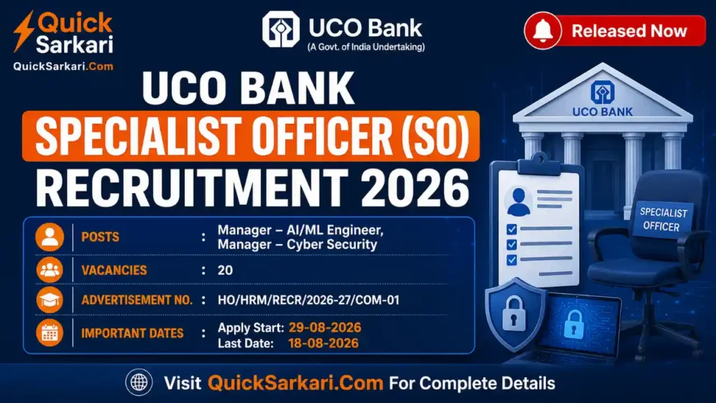 UCO Bank Specialist Officer Recruitment 2026