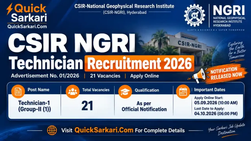 CSIR NGRI Technician Recruitment 2026