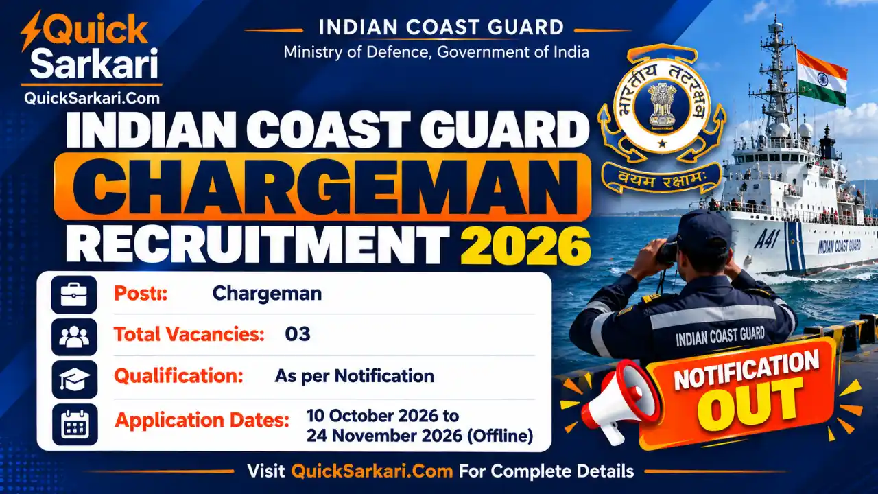 Icg Indian Coast Guard (ICG) Chargeman Recruitment 2026 Notification OUT ...